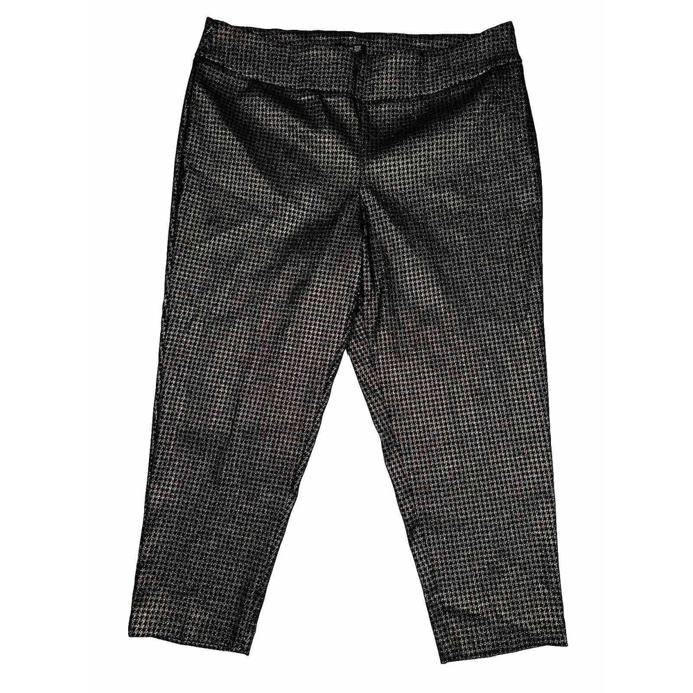 Rachel Zoe Houndstooth Metallic Tapered Pants Womens 3X Black‎ Gold Excellent